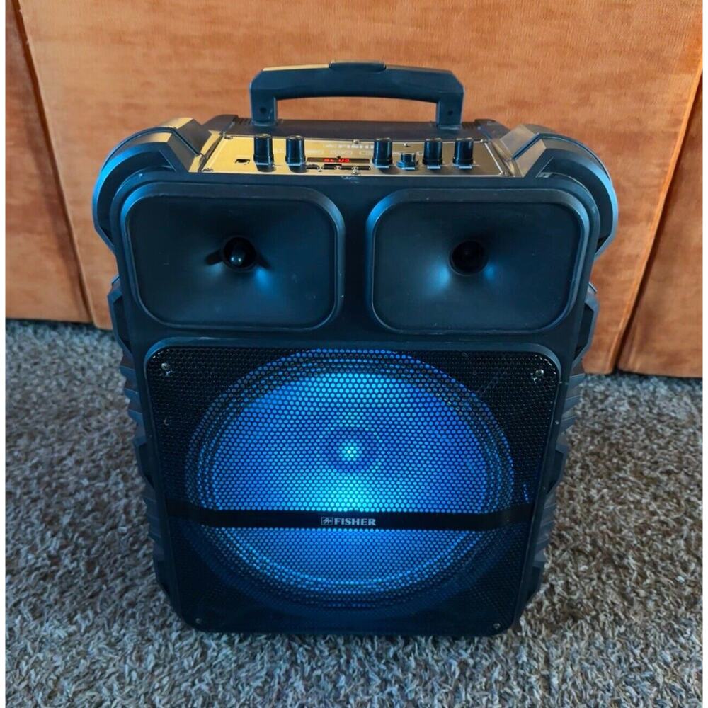 Fisher Portable Speaker Large Bluetooth USB AUX FM Radio Karaoke Light Up Handle